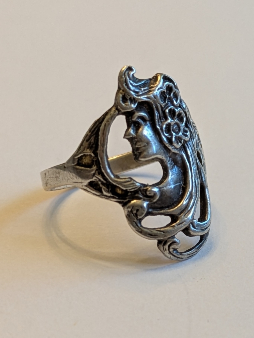 Art Nouveau Lady Profile Ring Sz 7 Sterling Silver Vintage Signed 925 - Picture 11 of 11